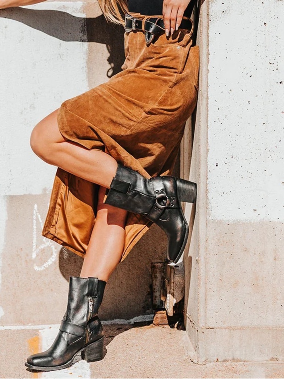 Freebird by Steven Darcy Black Leather Mid-Calf Harness Boots
